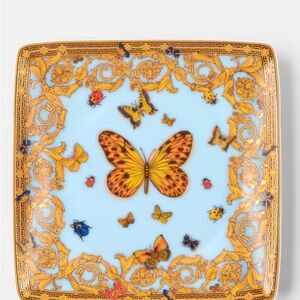 Versace Butterfly Square Plate - Blue and Gold